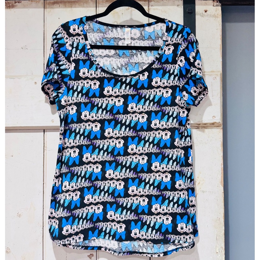 LuLaRoe x Disney Minnie Mouse Women's Med Classic TShirt Black Blue Short Sleeve